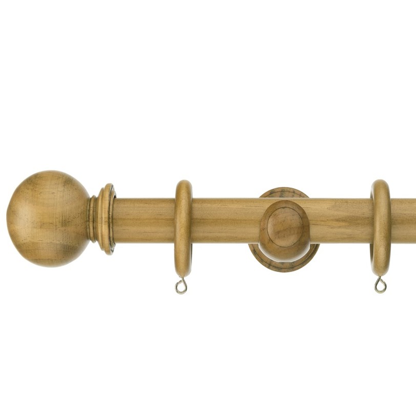 Swish Naturals 35mm Curtain pole Aged oak ball finials close Swish Naturals 35mm Curtain pole Aged oak ball finials close