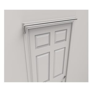 Hinged Door Curtain Pole - Integra Eyelet Dormer Rod, Metal in Satin Steel finish, includes all fixings and instructions