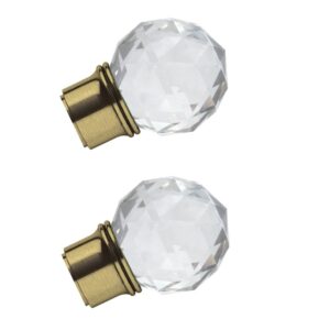 Swish Capella Curtain pole finials from the Elements range. Pair of cut acrylic ball with Antique Brass finish