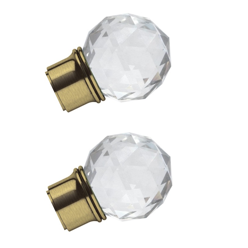 Swish Capella Curtain pole finials from the Elements range. Pair of cut acrylic ball with Antique Brass finish