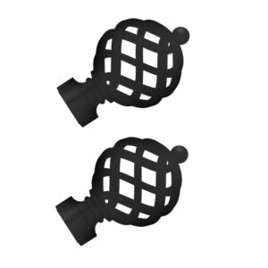 Swish Elements Titan Cage curtain pole finials, 1 pair of metal finials for a 28mm curtain pole, Black colour finish