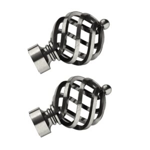 Swish Elements Titan Cage curtain pole finials, 1 pair of metal finials for a 28mm curtain pole, Satn Steel colour finish