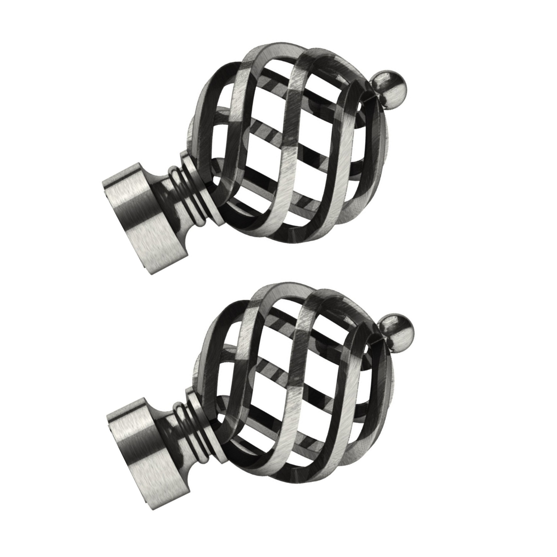 Swish Elements Titan Cage curtain pole finials, 1 pair of metal finials for a 28mm curtain pole, Satn Steel colour finish
