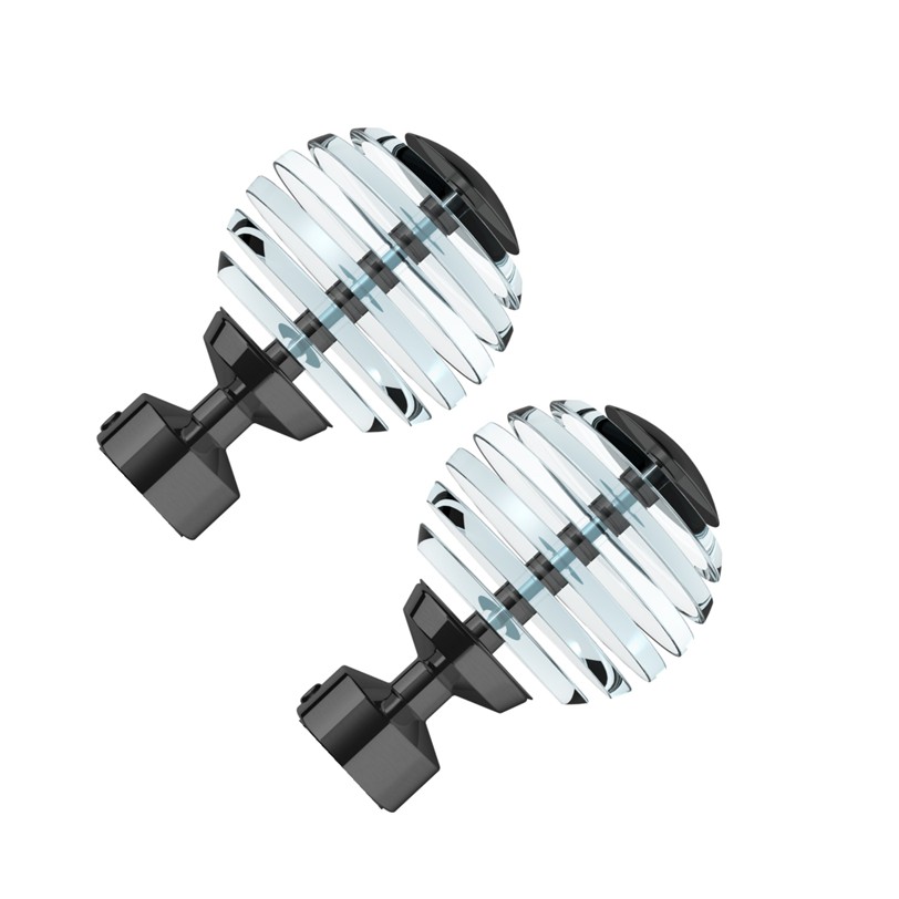 Design Studio Pair of Rondelle curtain pole Finials, to fit 28mm curtain poles, fixes with a small grub screw, Ball finial with Graphite collar and ends, with a clear acrylic cut ball feature finish