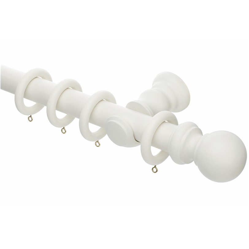 Honister 35mm Linen White wood curtain pole with rings