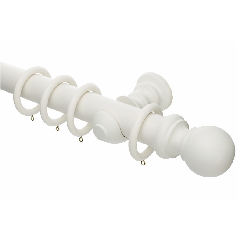 Honister 50mm Linen White wood curtain pole with rings