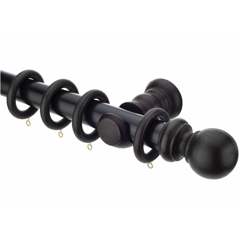 Woodline Black 35mm curtain poles with rings Woodline Black 35mm curtain poles with rings
