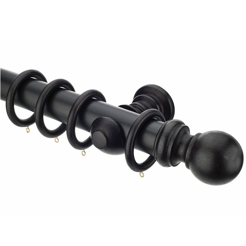 Woodline Black 50mm curtain pole with rings