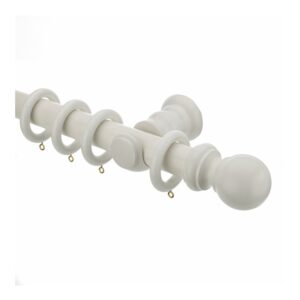 Woodline White curtain pole with rings, plain ball finial white