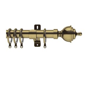 Swish Elements curtain pole set with Minster urn shape finials, Strong metal brackets, in an Antique Brass Finish